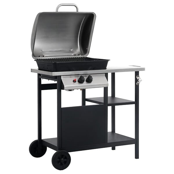 VIDAXL - vidaXL Barbecue à gaz avec tablette à 3 couches Noir et argenté - large