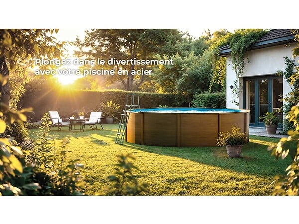 GRE - Piscine acier aspect bois Sicilia ronde 3,20 x 1,22 m - Gré - large