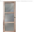 GD MENUISERIES - Porte Coulissante bois Frake Vitrée H204 x L73 cm, rail alu bandeau blanc, coquilles - vignette