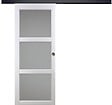 GD MENUISERIES - Porte Coulissante Kenya Blanc Vitrée H204 x L83 cm, Rail Alu bandeau noir, Coquilles - vignette