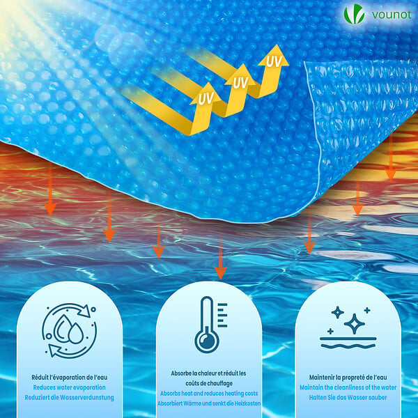 VOUNOT - Bache a bulle piscine 120 microns ronde decoupable Ø305cm bleu - large