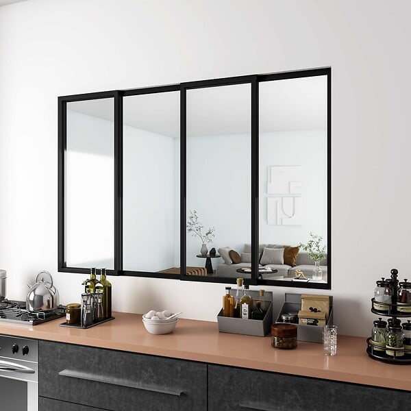 AICA SANITAIRE - Verière d'intérieur coulissante - L.1830xH.1080cm - verre trempé et transparant en 4mm - cadre et profilé noir mat - large