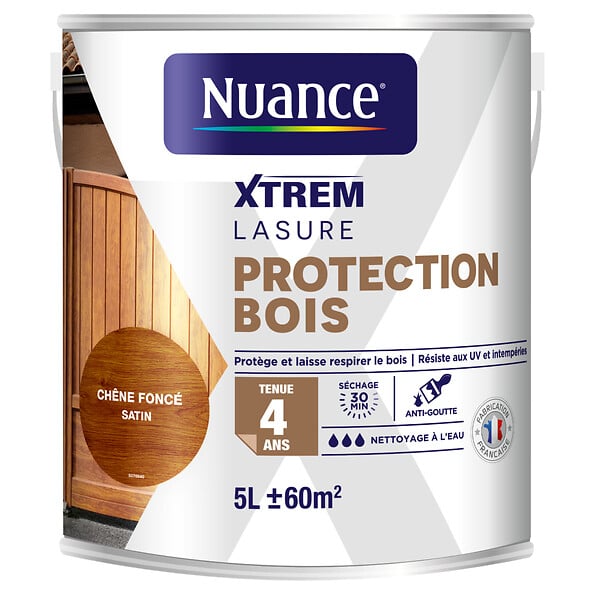NUANCE - Lasure protection classique 4 ans chêne foncé 5 L - large