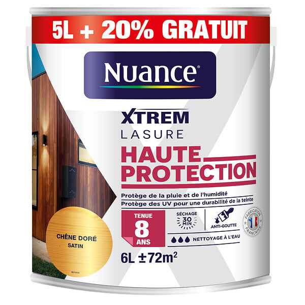 NUANCE - Lasure haute protection 8 ans chêne doré 5L+20% - large