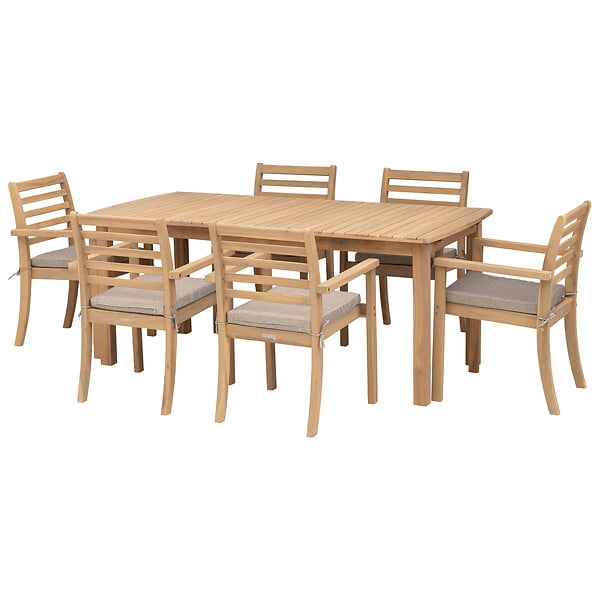 HAPPY GARDEN - Salon de jardin extensible 180/240cm PADAR en acacia 8 places - coussins sable - large