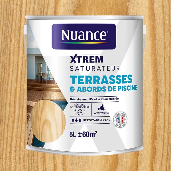 NUANCE - Saturateur pour bois naturel XTREM - Terrasses et abords de piscine - Mat - 5L - large