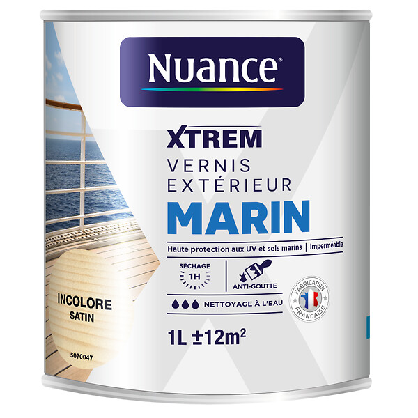 NUANCE - Vernis extérieur XTREM Marin pour le bois - Incolore - Satin - 1L - large