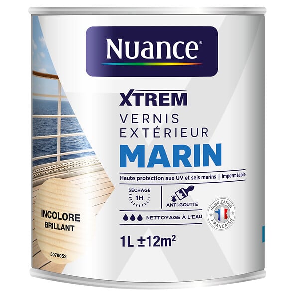 NUANCE - Vernis extérieur XTREM Marin pour le bois - Incolore - Brillant - 1L - large