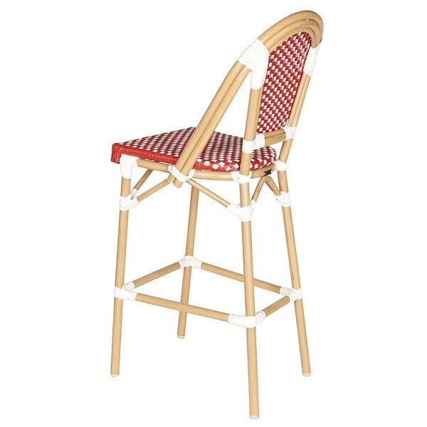 OVIALA - Chaise haute de jardin en alumunium et rotin synthétique blanc + rouge - Belleville - large