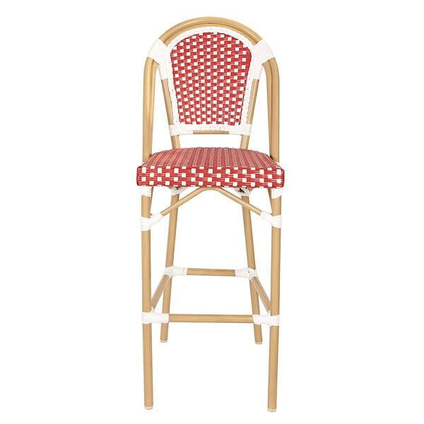 OVIALA - Chaise haute de jardin en alumunium et rotin synthétique blanc + rouge - Belleville - large