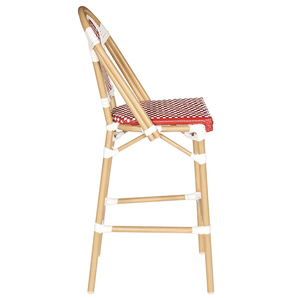OVIALA - Chaise haute de jardin en alumunium et rotin synthétique blanc + rouge - Belleville - large