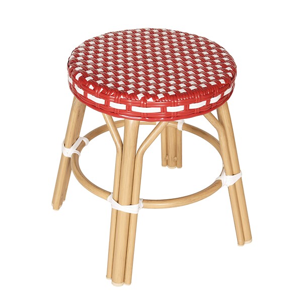 OVIALA - Tabouret de jardin en aluminium et rotin synthétique blanc et rouge - Belleville - large