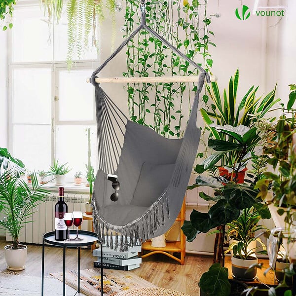 VOUNOT - Chaise suspendue hamac avec 2 oreillers Gris - large
