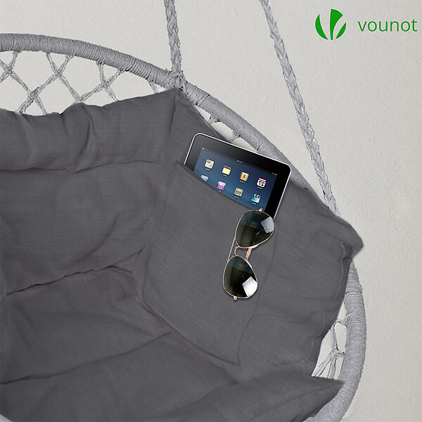 VOUNOT - Fauteuil suspendu avec coussin gris - large
