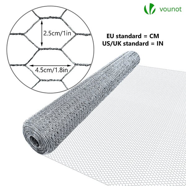 VOUNOT - Grillage a poule avec fils 25mm en acier galvanise 1x50M - large