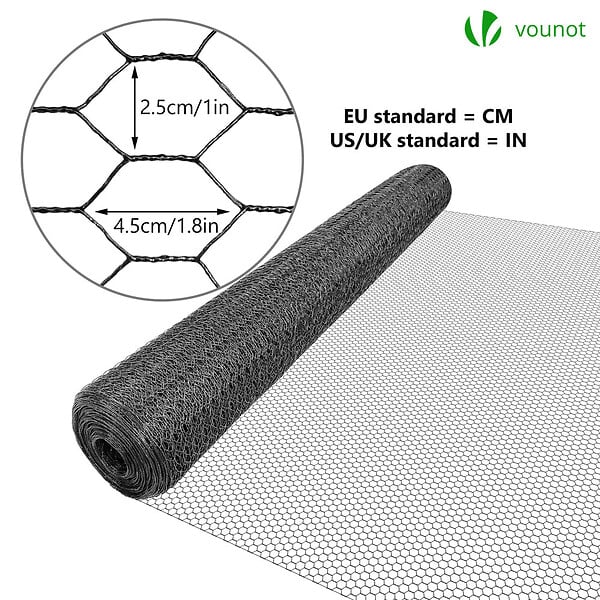 VOUNOT - Grillage a poule avec fils 25mm en PVC gaine gris 1x50M - large