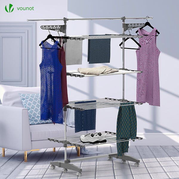 VOUNOT - Sechoir a linge etendoir ailes pliables 4 niveaux avec maille - large
