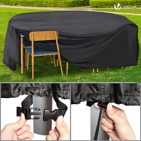 VOUNOT - Housse salon de jardin bache de protection 420D φ190x73cm noire - large