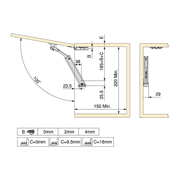 EMUCA - Compas pour portes levantes Altius One, Gamme de force 576-959, Acier, Nickelé - large