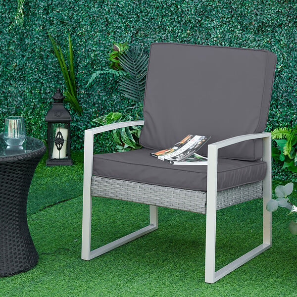 OUTSUNNY - Coussins de fauteuil de jardin zippés déhoussables - galettes de chaise de jardin - épais rembourrage 7 cm - polyester haute densité gris - large