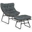 OUTSUNNY - Fauteuil de jardin avec repose-pieds - 2 coussins polyester inclus - métal époxy résine tressée aspect rotin gris - vignette