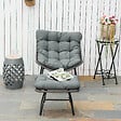 OUTSUNNY - Fauteuil de jardin avec repose-pieds - 2 coussins polyester inclus - métal époxy résine tressée aspect rotin gris - vignette