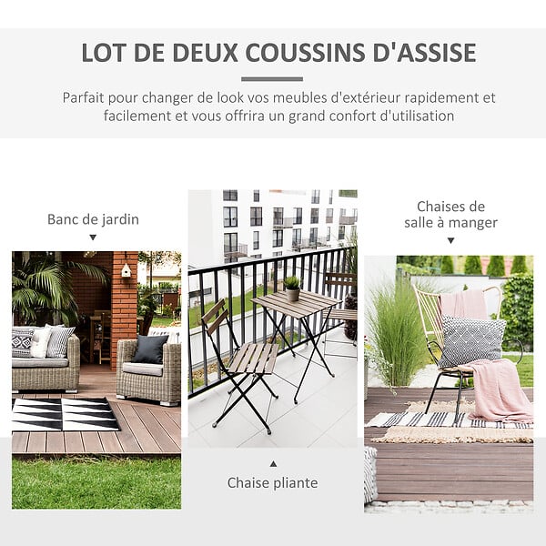 OUTSUNNY - Lot de 2 coussins d'assise carrés chaises fauteuils tabourets - coussins déhoussables zippés avec cordons d'attache - dim. 45L x 45l cm ép. 5 cm - polyester gris - large