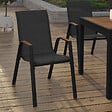 ID MARKET - Lot de 6 chaises de jardin NOUMEA métal et textilène empilables noir et bois - vignette