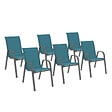 ID MARKET - Lot de 6 chaises de jardin LYMA métal et textilène empilables bleu canard - vignette
