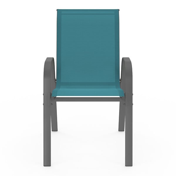 ID MARKET - Lot de 6 chaises de jardin LYMA métal et textilène empilables bleu canard - large