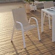 ID MARKET - Lot de 6 chaises de jardin LYMA métal et textilène empilables blanc et beige - vignette