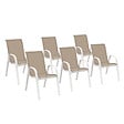 ID MARKET - Lot de 6 chaises de jardin LYMA métal et textilène empilables blanc et beige - vignette
