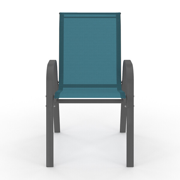 ID MARKET - Lot de 4 chaises de jardin LYMA métal et textilène empilables bleu canard - large
