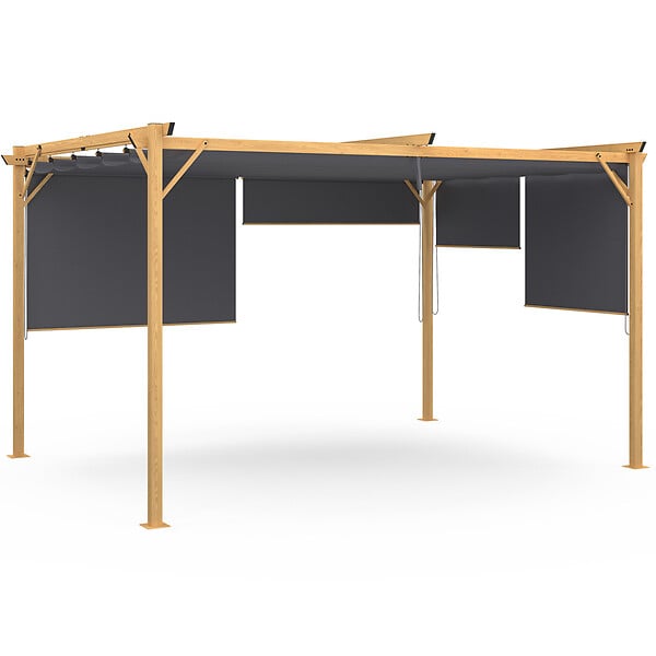 ID MARKET - Pergola édition exclusive effet bois toit rétractable 3x4 M et 4 stores gris anthracite - large