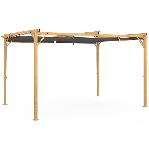 ID MARKET - Pergola édition exclusive effet bois toit rétractable 3x4 M et 4 stores gris anthracite - large