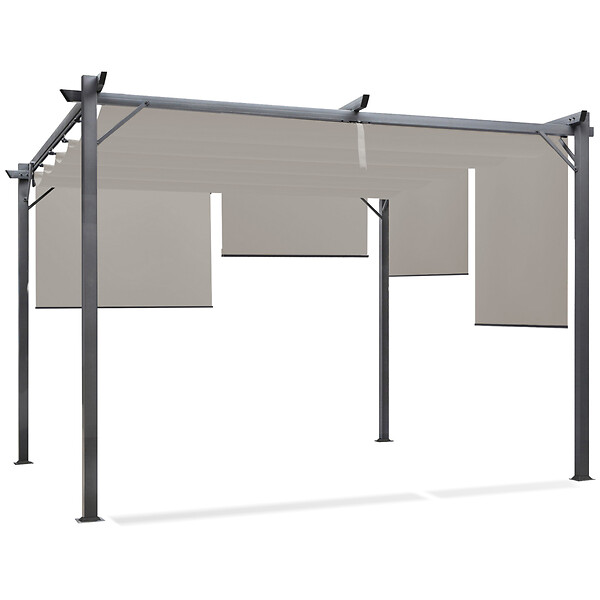 ID MARKET - Pergola édition spéciale toit rétractable 3x4 M et 4 stores taupe - large