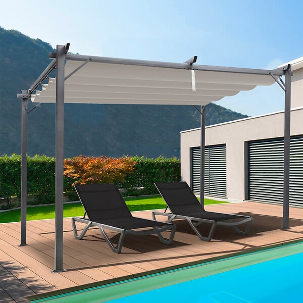 ID MARKET - Pergola édition spéciale toit rétractable 3x4 M et 4 stores taupe - large