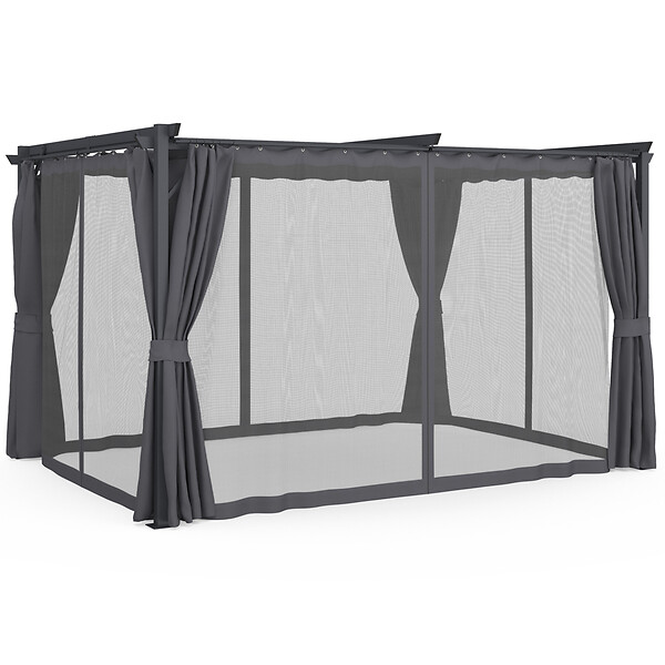 ID MARKET - Pergola édition intégrale moustiquaire toit rétractable 3x4M et 4 rideaux gris - large