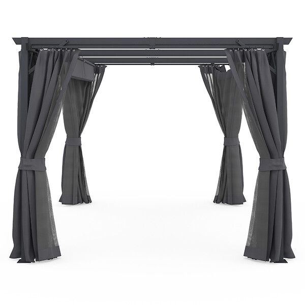 ID MARKET - Pergola édition intégrale moustiquaire toit rétractable 3x4M et 4 rideaux gris - large