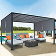 ID MARKET - Pergola coulissante 2 pans 3x4 M belvédère de jardin toile gris anthracite - vignette