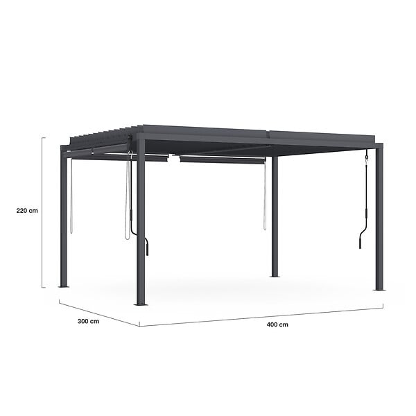 ID MARKET - Pergola bioclimatique lames orientables acier 3x4 M et 4 stores gris anthracite - large