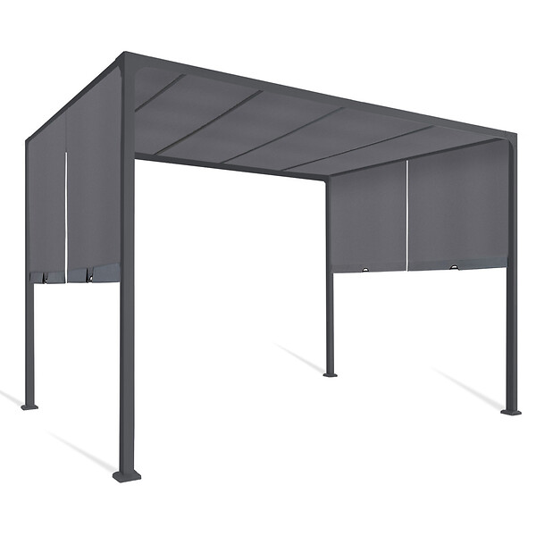ID MARKET - Pergola coulissante 2 pans 3x3 M belvédère de jardin toile gris anthracite - large