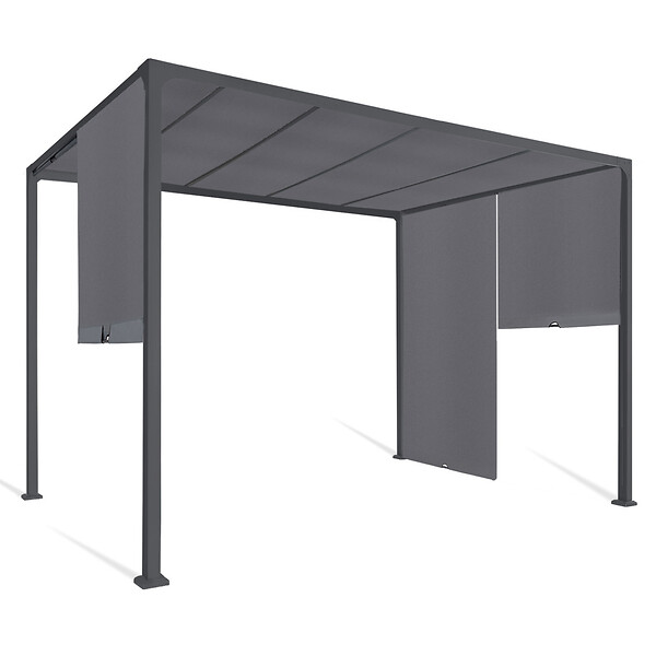 ID MARKET - Pergola coulissante 2 pans 3x3 M belvédère de jardin toile gris anthracite - large