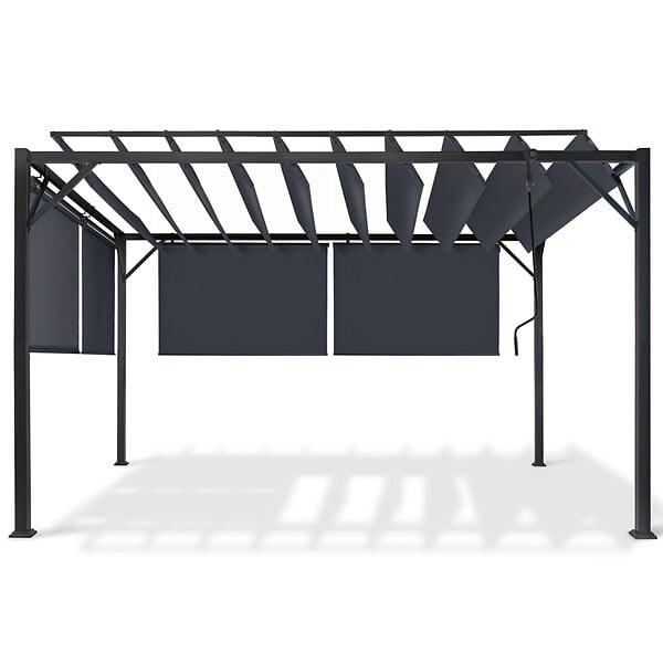 ID MARKET - Pergola édition luxe lames orientables 3x4 M et 4 stores gris anthracite - large