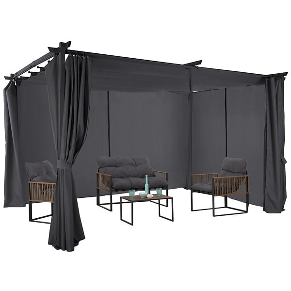 ID MARKET - Pergola édition limitée toit rétractable 3x4 M et 4 rideaux gris anthracite - large
