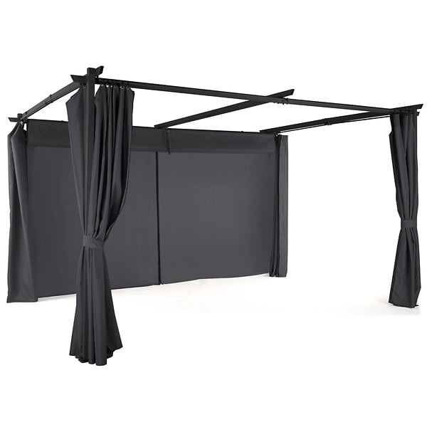 ID MARKET - Pergola édition limitée toit rétractable 3x4 M et 4 rideaux gris anthracite - large