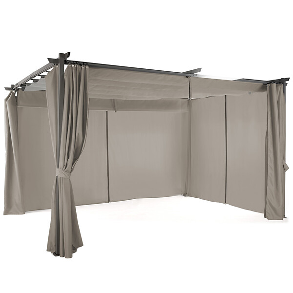 ID MARKET - Pergola édition limitée toit rétractable 3x4 M et 4 rideaux taupe - large