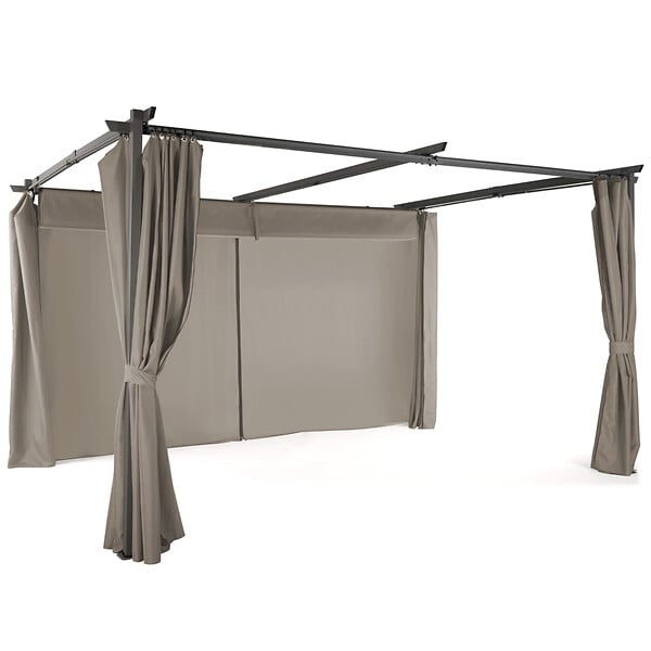 ID MARKET - Pergola édition limitée toit rétractable 3x4 M et 4 rideaux taupe - large