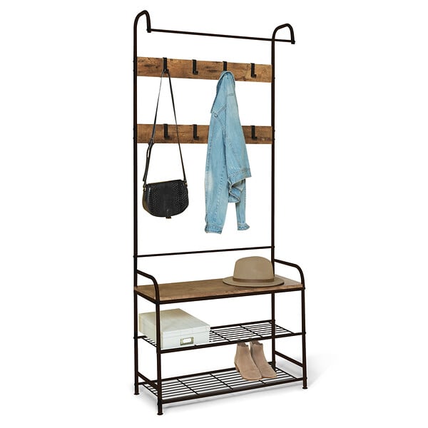 ID MARKET - Vestiaire d'entrée PEDRO 79 cm bois et noir design industriel - large
