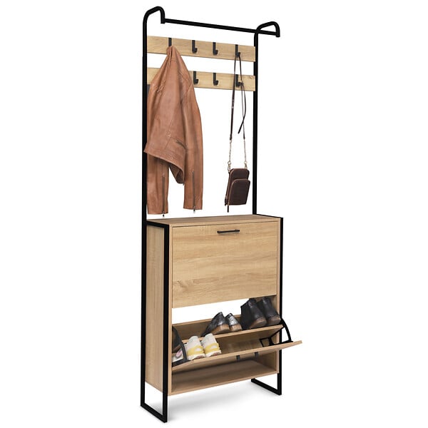 ID MARKET - Vestiaire d'entrée LUIS meuble chaussures 2 portes design industriel - large